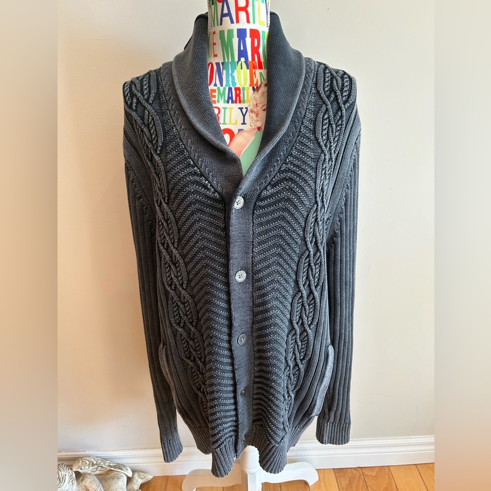 Guess 100% Cotton Charcoal Knit Button Up Sweater